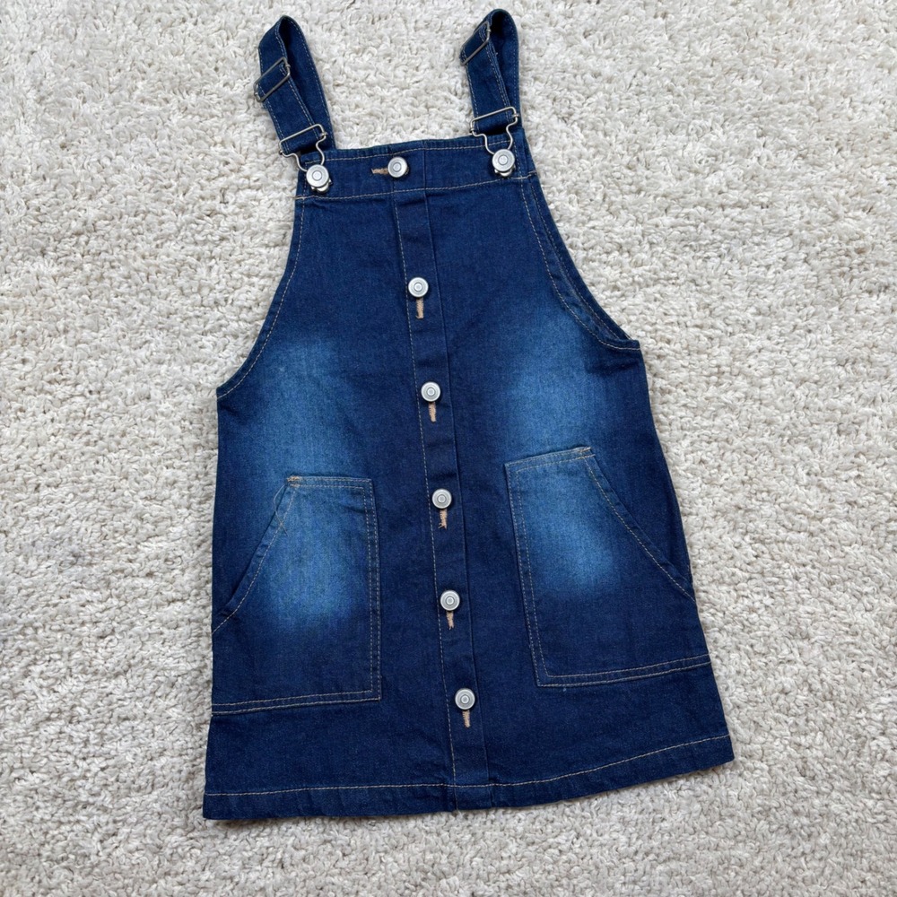 Sweet Butterfly Denim Overall Dress Kids Size 4 Blue Excellent Button Front